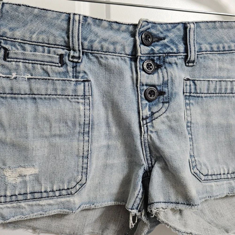 Y2K American Eagle Cargo 4 Pocket Shorts Womens 8 Low Rise‎ Button Fly Distress